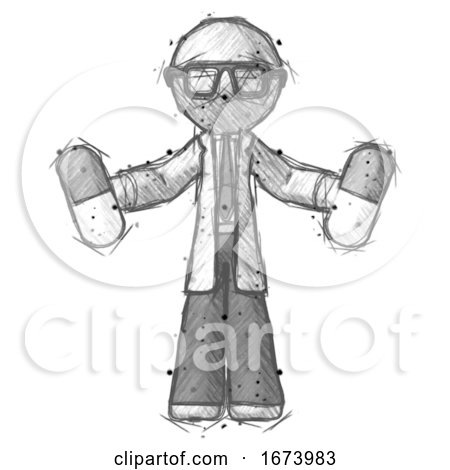 Sketch Doctor Scientist Man Holding Pills by Leo Blanchette