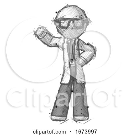 Sketch Doctor Scientist Man Waving Right Arm with Hand on Hip by Leo Blanchette