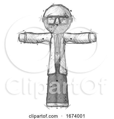 Sketch Doctor Scientist Man T-Pose Arms up Standing by Leo Blanchette