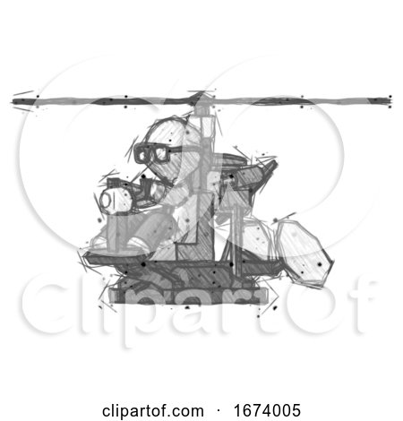 Sketch Doctor Scientist Man Flying in Gyrocopter Front Side Angle View by Leo Blanchette
