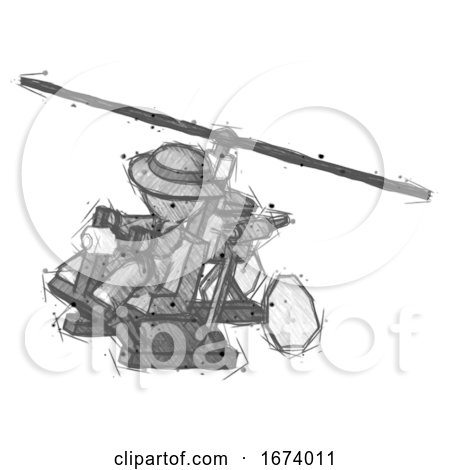 Sketch Detective Man Flying in Gyrocopter Front Side Angle Top View by Leo Blanchette