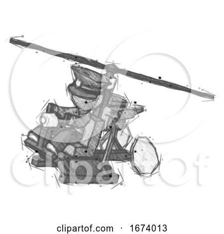 Sketch Police Man Flying in Gyrocopter Front Side Angle Top View by Leo Blanchette