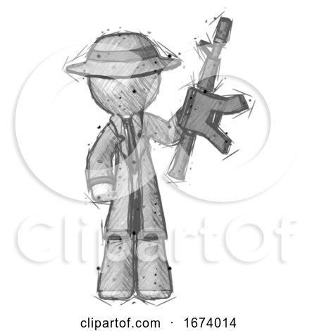 Sketch Detective Man Holding Automatic Gun by Leo Blanchette