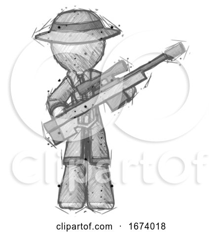 Sketch Detective Man Holding Sniper Rifle Gun by Leo Blanchette