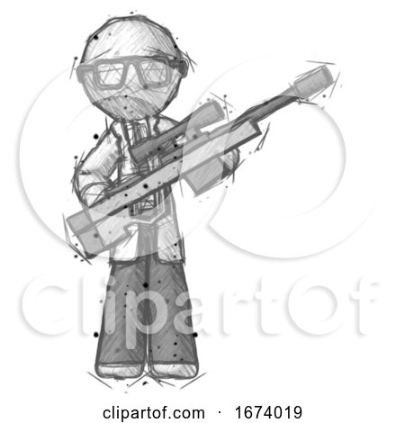 Sketch Doctor Scientist Man Holding Sniper Rifle Gun by Leo Blanchette