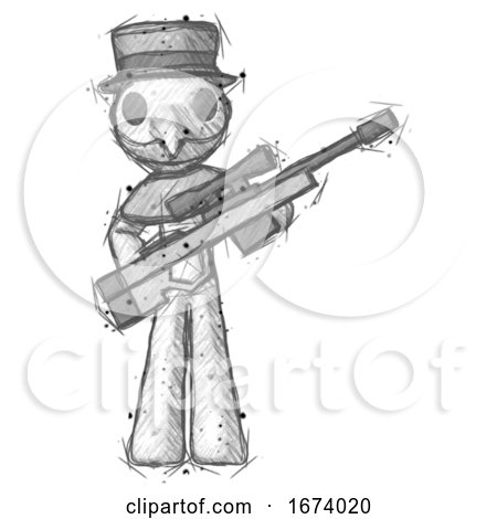 Sketch Plague Doctor Man Holding Sniper Rifle Gun by Leo Blanchette