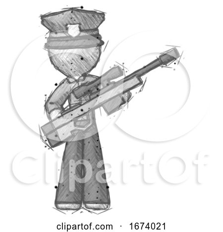Sketch Police Man Holding Sniper Rifle Gun by Leo Blanchette