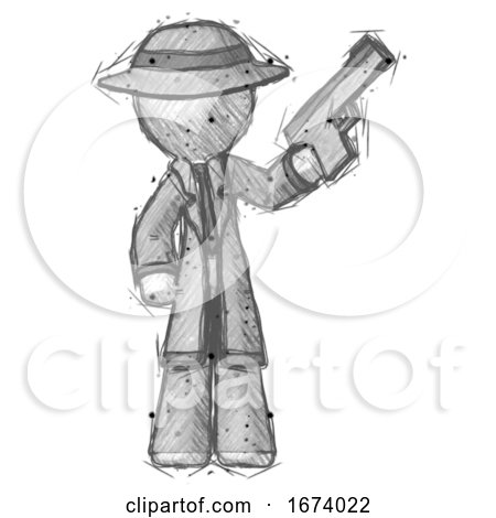 Sketch Detective Man Holding Handgun by Leo Blanchette