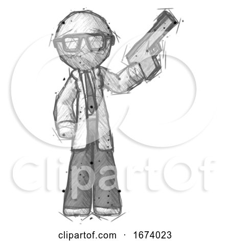 Sketch Doctor Scientist Man Holding Handgun by Leo Blanchette