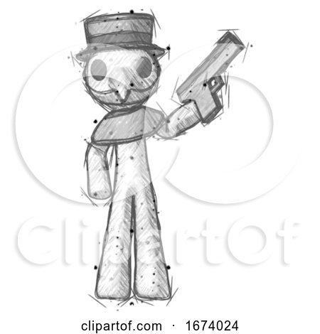 Sketch Plague Doctor Man Holding Handgun by Leo Blanchette