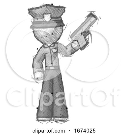 Sketch Police Man Holding Handgun by Leo Blanchette