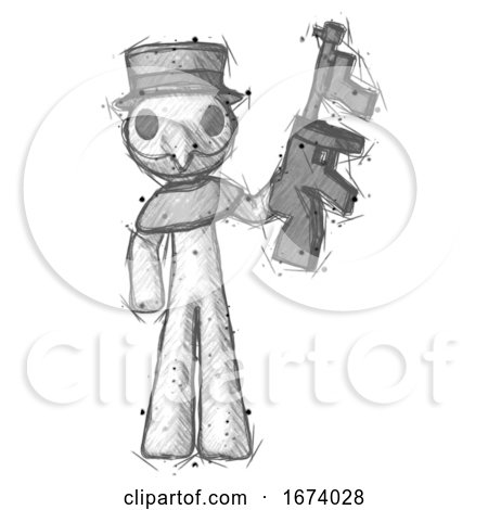 Sketch Plague Doctor Man Holding Tommygun by Leo Blanchette