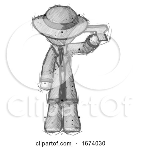Sketch Detective Man Suicide Gun Pose by Leo Blanchette