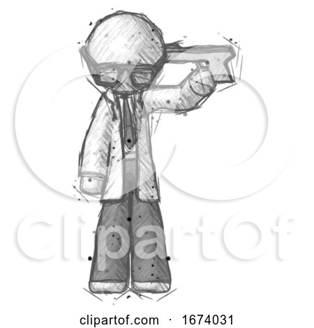 Sketch Doctor Scientist Man Suicide Gun Pose by Leo Blanchette