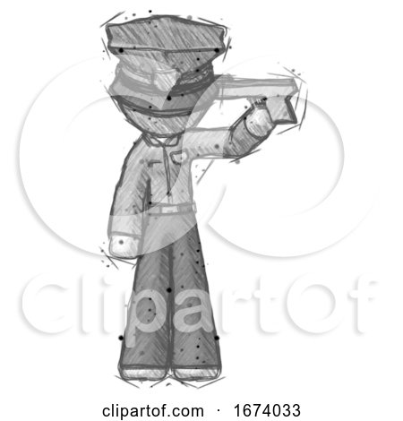 Sketch Police Man Suicide Gun Pose by Leo Blanchette
