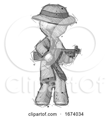 Sketch Detective Man Tommy Gun Gangster Shooting Pose by Leo Blanchette