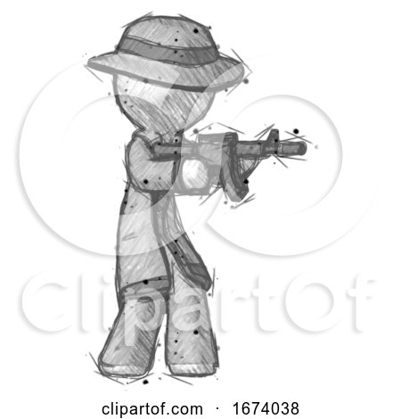 Sketch Detective Man Shooting Automatic Assault Weapon by Leo Blanchette