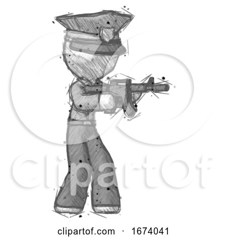 Sketch Police Man Shooting Automatic Assault Weapon by Leo Blanchette