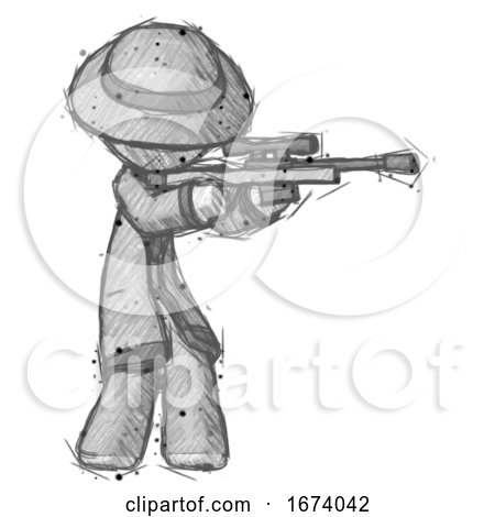 Sketch Detective Man Shooting Sniper Rifle by Leo Blanchette