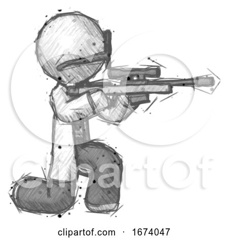 Sketch Doctor Scientist Man Kneeling Shooting Sniper Rifle by Leo Blanchette