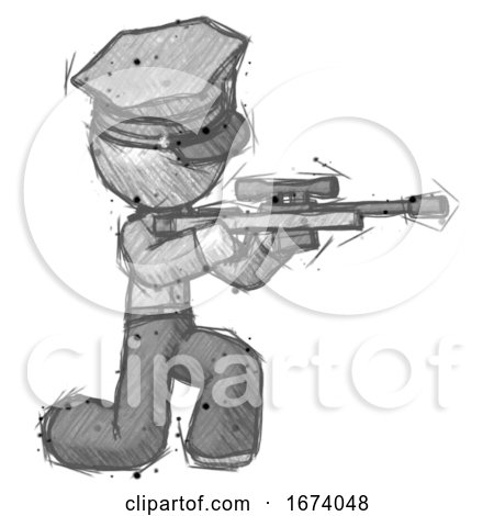 Sketch Police Man Kneeling Shooting Sniper Rifle by Leo Blanchette
