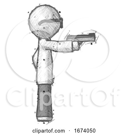 Sketch Doctor Scientist Man Firing a Handgun by Leo Blanchette