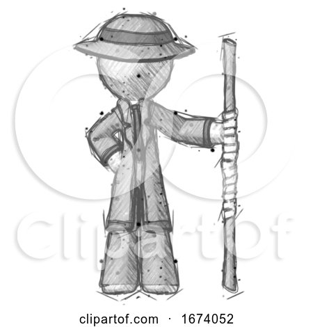 Sketch Detective Man Holding Staff or Bo Staff by Leo Blanchette