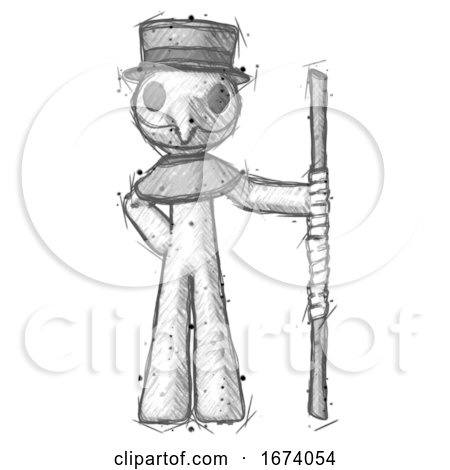Sketch Plague Doctor Man Holding Staff or Bo Staff by Leo Blanchette
