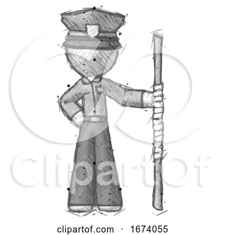 Sketch Police Man Holding Staff or Bo Staff by Leo Blanchette