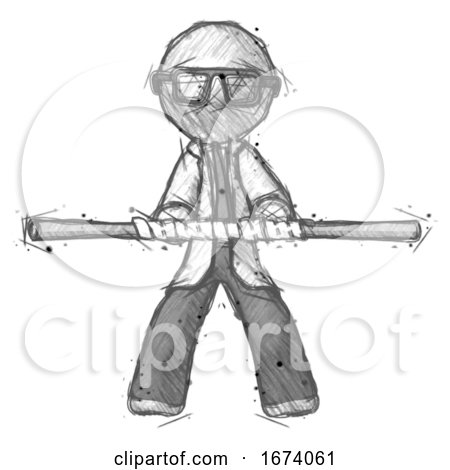 Sketch Doctor Scientist Man Bo Staff Kung Fu Defense Pose by Leo Blanchette