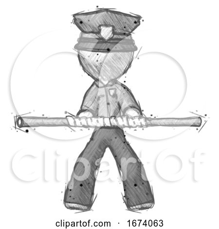 Sketch Police Man Bo Staff Kung Fu Defense Pose by Leo Blanchette