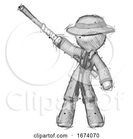 Sketch Detective Man Bo Staff Pointing up Pose by Leo Blanchette