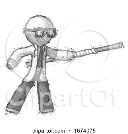 Sketch Doctor Scientist Man Bo Staff Pointing Right Kung Fu Pose by Leo Blanchette
