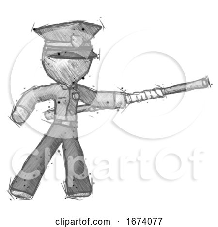 Sketch Police Man Bo Staff Pointing Right Kung Fu Pose by Leo Blanchette