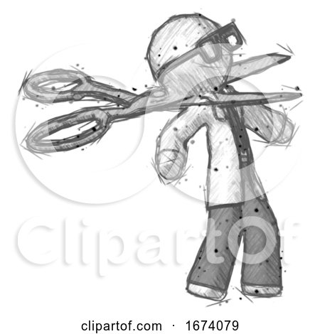Sketch Doctor Scientist Man Scissor Beheading Office Worker Execution by Leo Blanchette