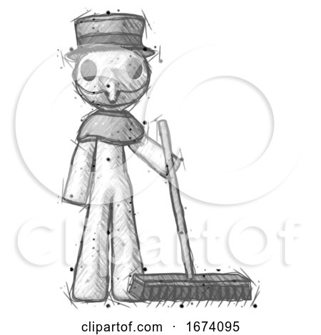 Sketch Plague Doctor Man Standing with Industrial Broom by Leo Blanchette