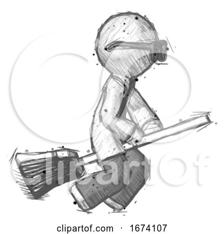 Sketch Doctor Scientist Man Flying on Broom by Leo Blanchette