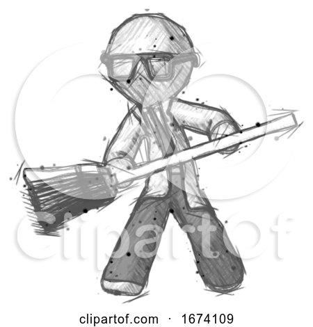 Sketch Doctor Scientist Man Broom Fighter Defense Pose by Leo Blanchette