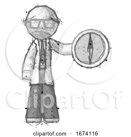 Sketch Doctor Scientist Man Holding a Large Compass by Leo Blanchette