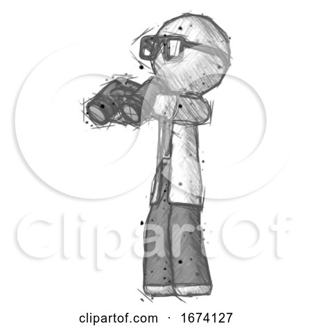 Sketch Doctor Scientist Man Holding Binoculars Ready to Look Left by Leo Blanchette