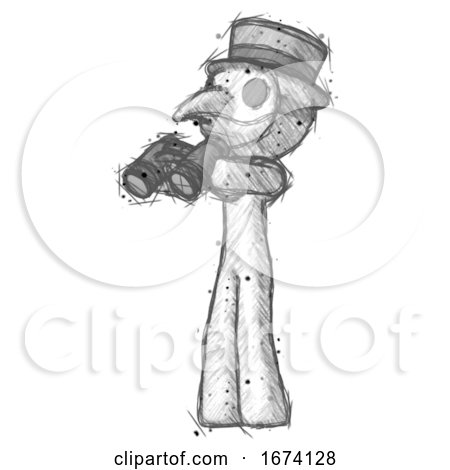 Sketch Plague Doctor Man Holding Binoculars Ready to Look Left by Leo Blanchette