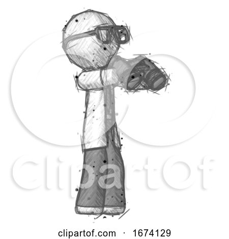 Sketch Doctor Scientist Man Holding Binoculars Ready to Look Right by Leo Blanchette