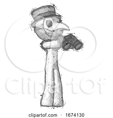 Sketch Plague Doctor Man Holding Binoculars Ready to Look Right by Leo Blanchette