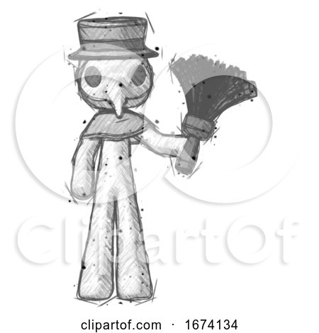 Sketch Plague Doctor Man Holding Feather Duster Facing Forward by Leo Blanchette