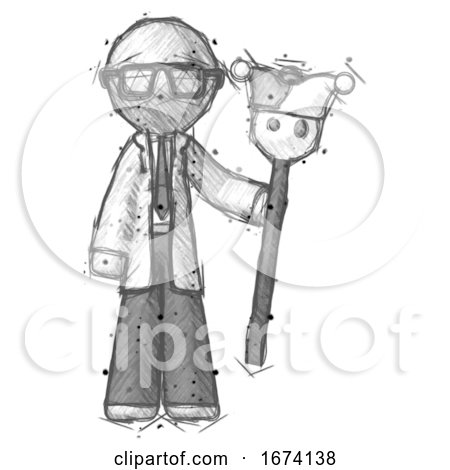 Sketch Doctor Scientist Man Holding Jester Staff by Leo Blanchette
