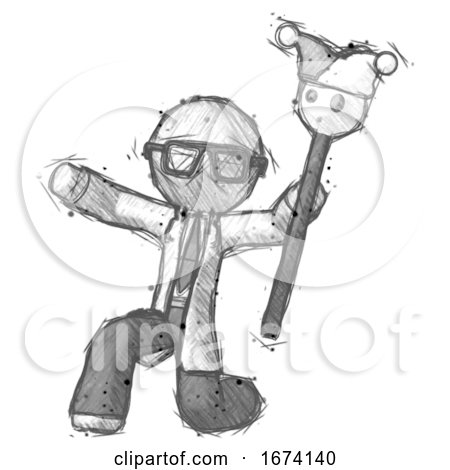 Sketch Doctor Scientist Man Holding Jester Staff Posing Charismatically by Leo Blanchette