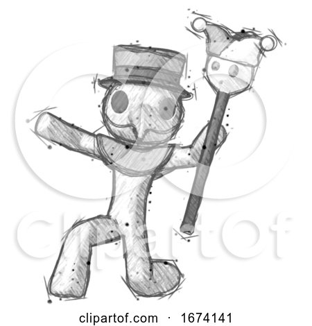 Sketch Plague Doctor Man Holding Jester Staff Posing Charismatically by Leo Blanchette