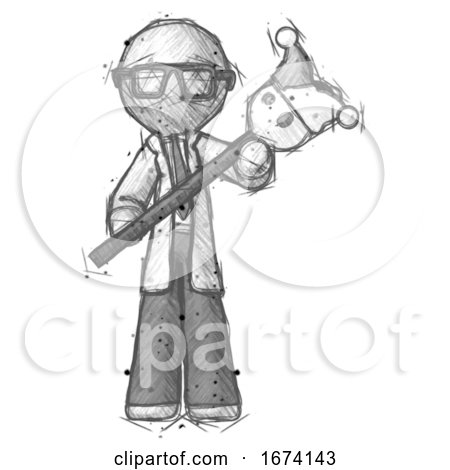 Sketch Doctor Scientist Man Holding Jester Diagonally by Leo Blanchette