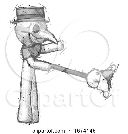 Sketch Plague Doctor Man Holding Jesterstaff - I Dub Thee Foolish Concept by Leo Blanchette
