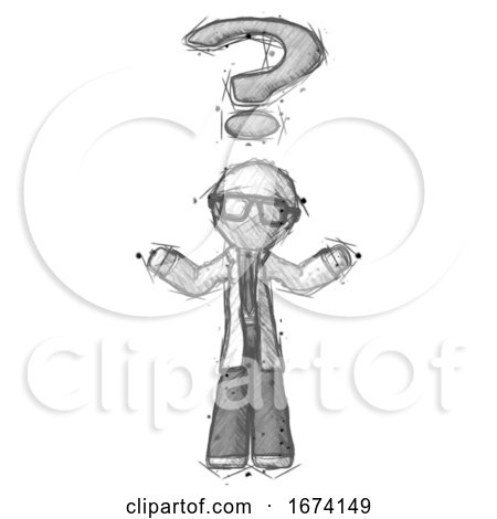 Sketch Doctor Scientist Man with Question Mark Above Head, Confused by Leo Blanchette